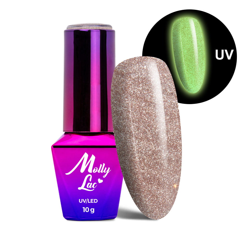 Lakier hybrydowy LED/UV Gel Polish świecący w ciemności kocie oko MollyLac Night Glowing Nr 670 Suede HEMA/Di-HEMA Free 10g