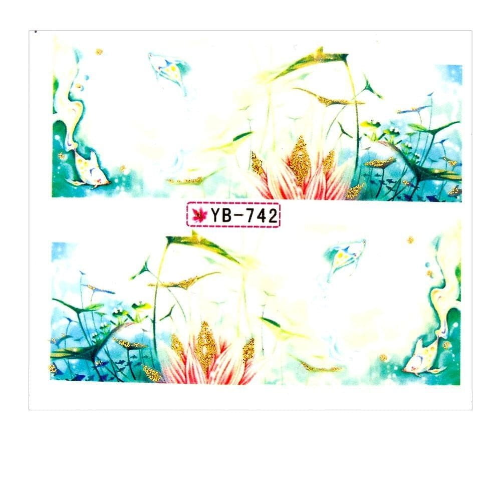 Naklejki wodne do paznokci arkusz 6,5 x 5,5 cm na 10 palców yb Nr 742