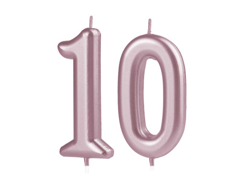 Świeczka urodzinowa na tort Cyfra 10, różowe złoto, 10 cm
