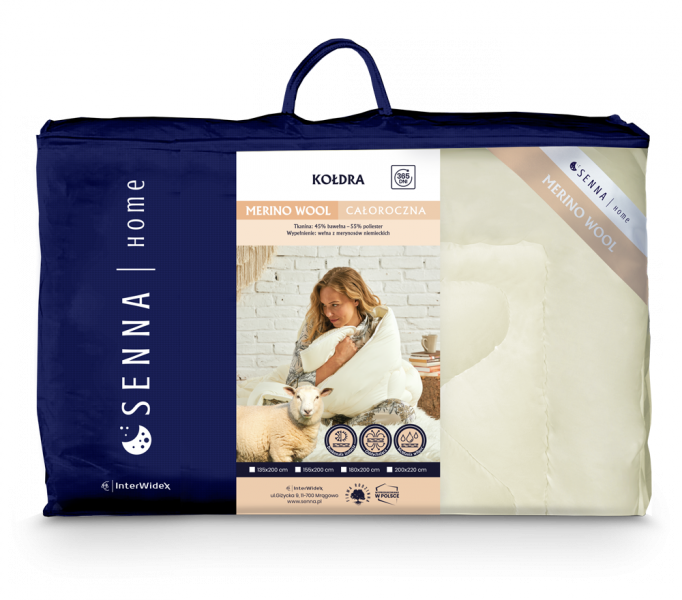 Kołdra wełniana, wełna Inter-Widex 180x200 wz. kremowy
