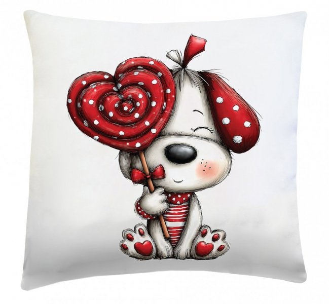 Poduszka na Walentynki 40x40 wz. w61 Piesek z lizakiem