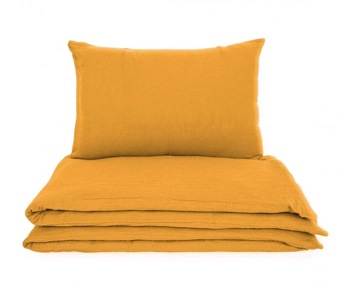 Pościel muślinowa PREMIUM 160x200, 100% bawełna wz. musztardowy