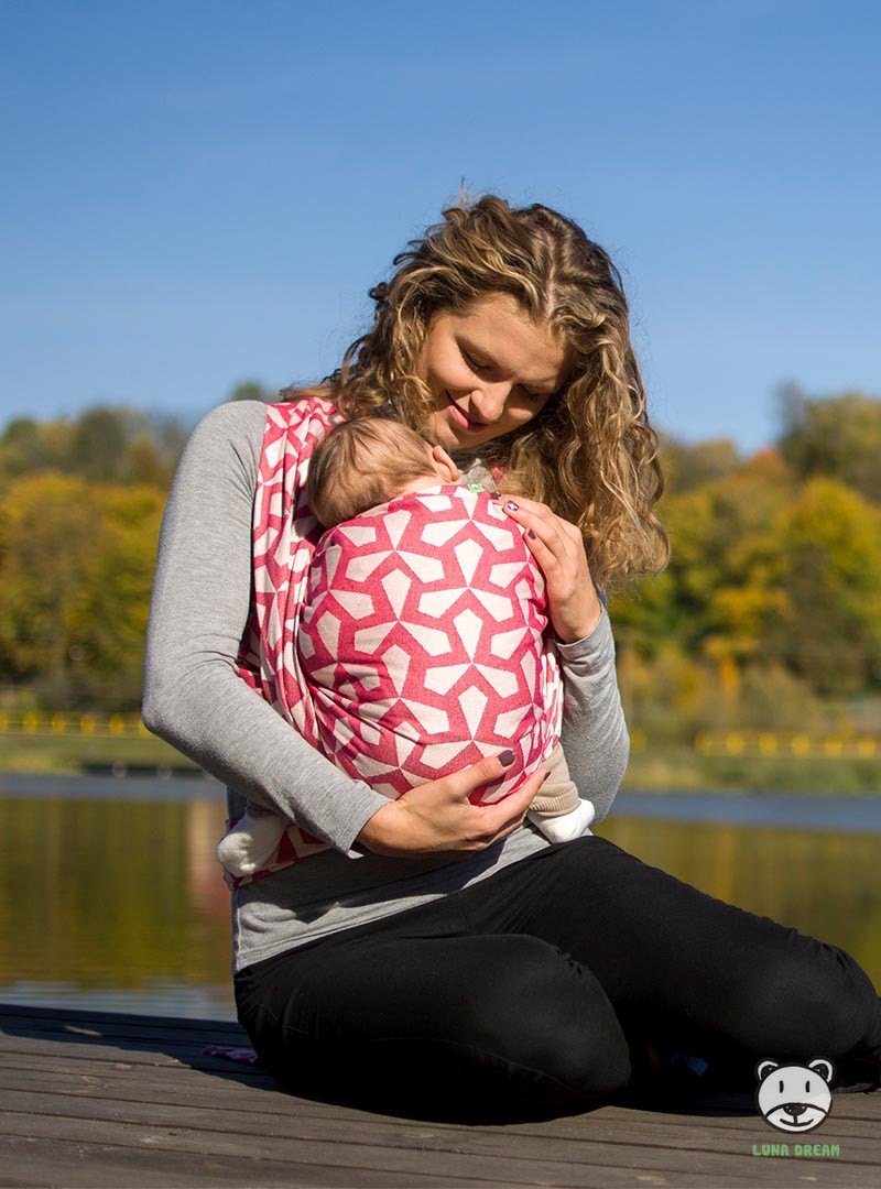 Chusta do noszenia dzieci MITSU (czerwona)- 100% Bawełna, splot żakardowy