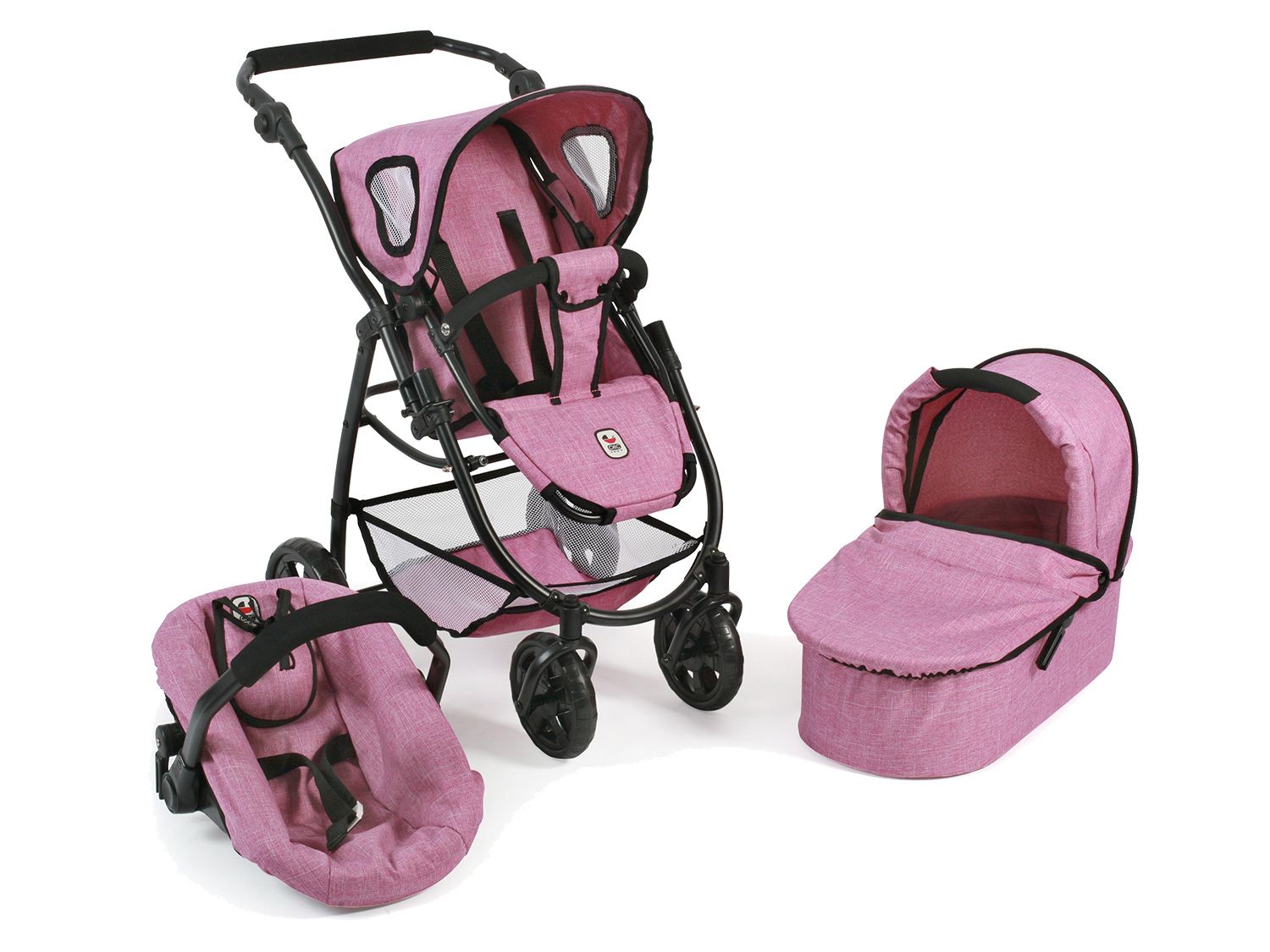 Bayer Chic 2000 Wózek dla lalek Emotion 3 w 1 Jeans/różowy