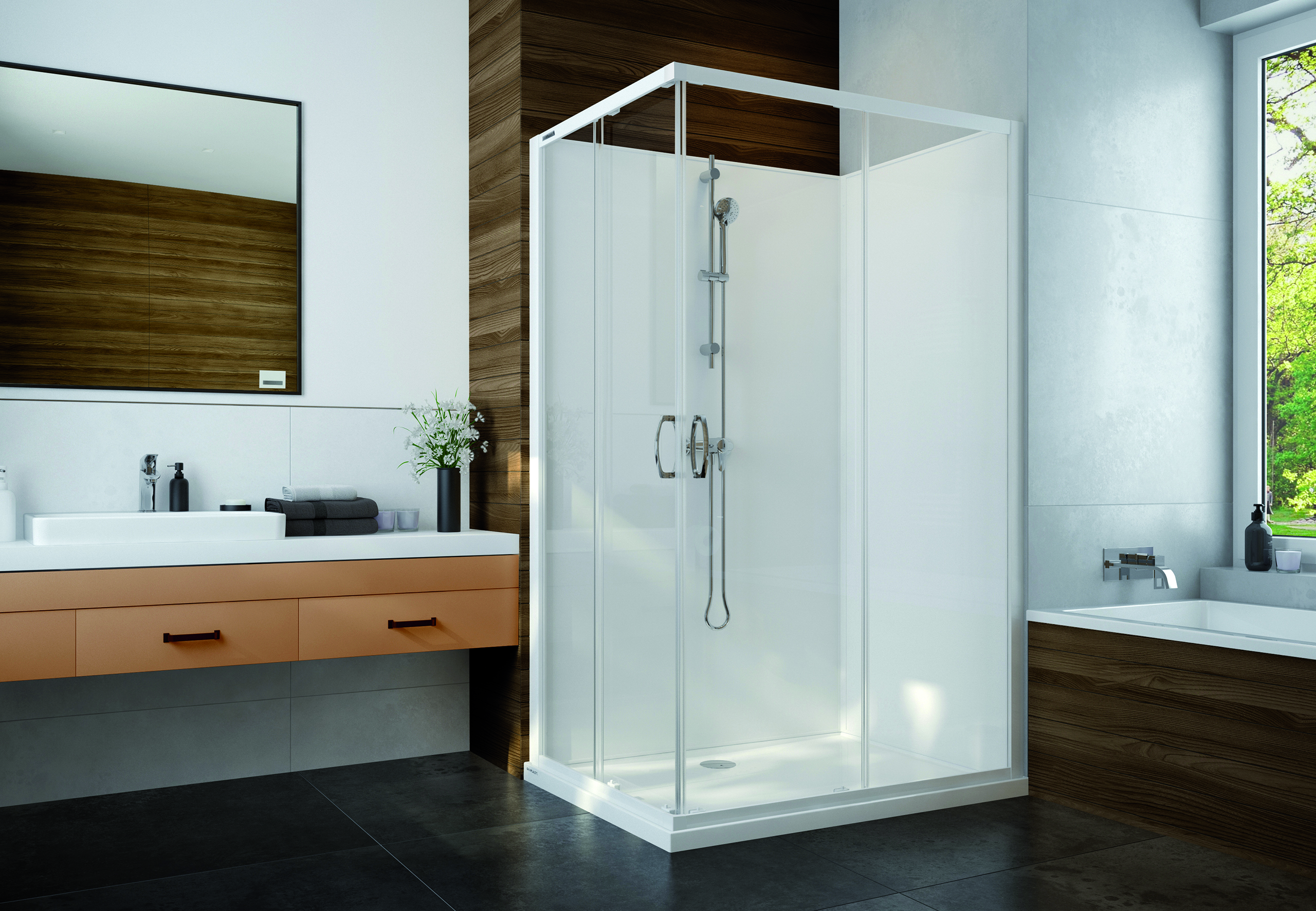 Darmowa Dostawa - Kabina z brodzikiem i zestawem prysznicowym 120x80 cm prostokątna biały połysk/szkło przezroczyste Sanplast Basic Complete Mineral 