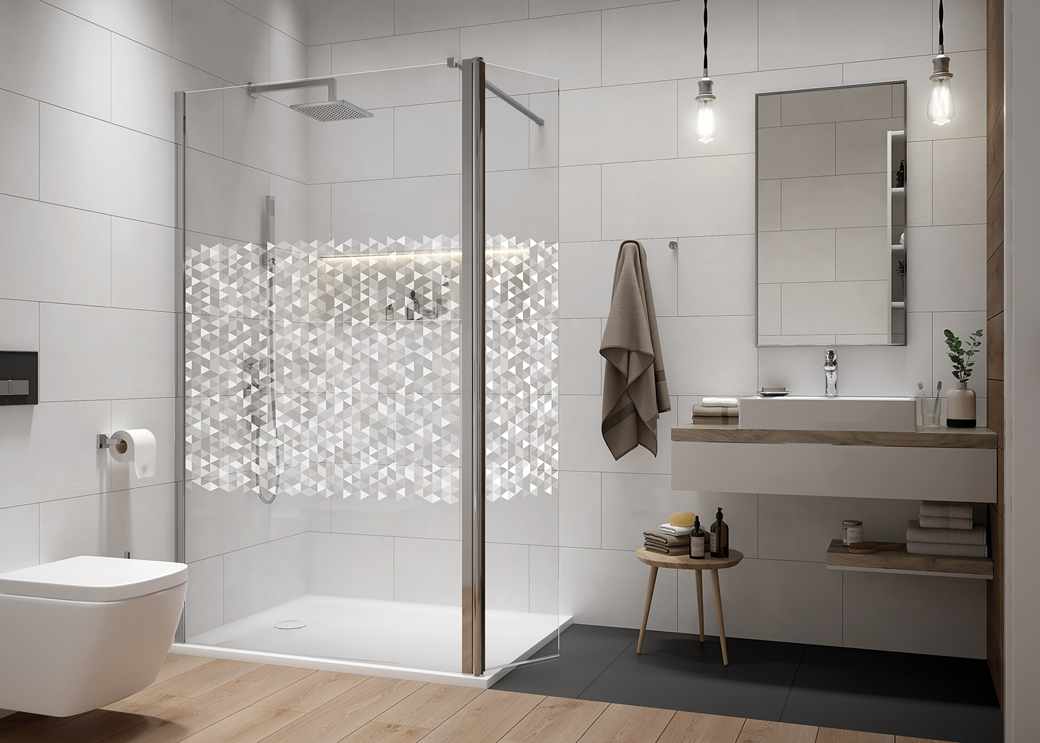 Darmowa Dostawa - Kabina prysznicowa walk-in 90x33.5 cm srebrny połysk/szkło ze wzorem Sanplast Exa Line 600540098038151