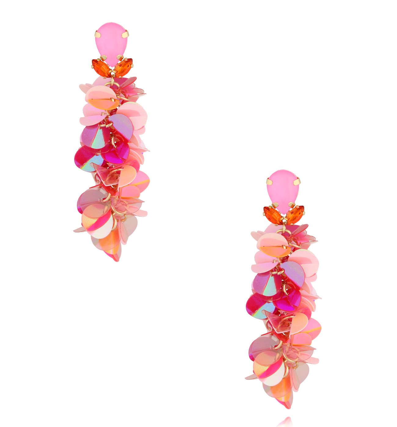 Kolczyki fuksjowo- różowe z cekinami i kryształkami KGA0016