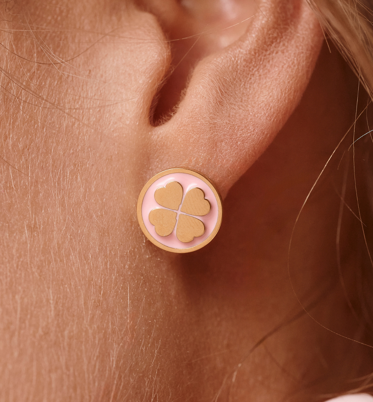 Kolczyki koniczynki różowo-złote - By Dziubeka