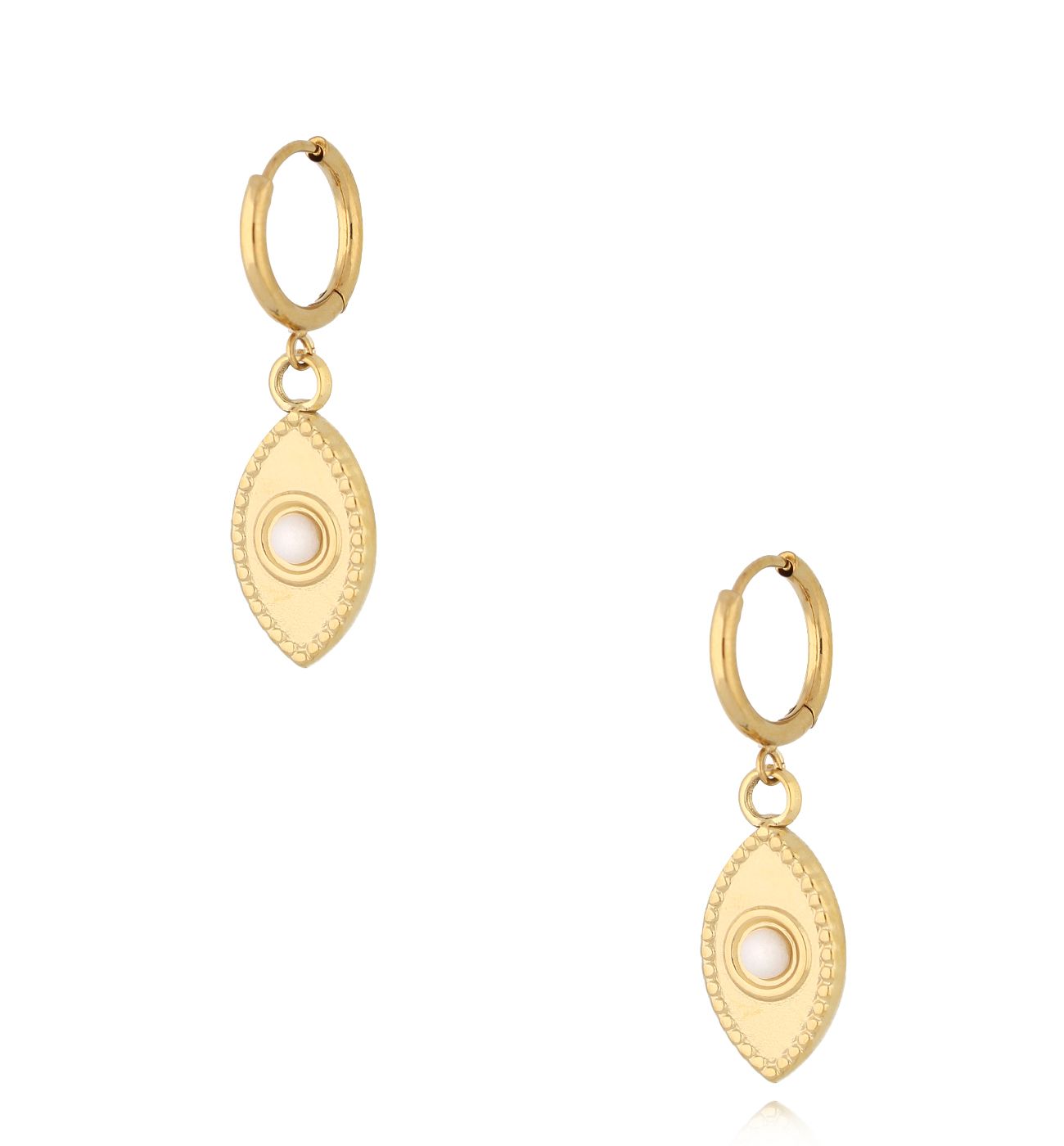 Kolczyki złote z białymi jadeitami Teal KSY0001