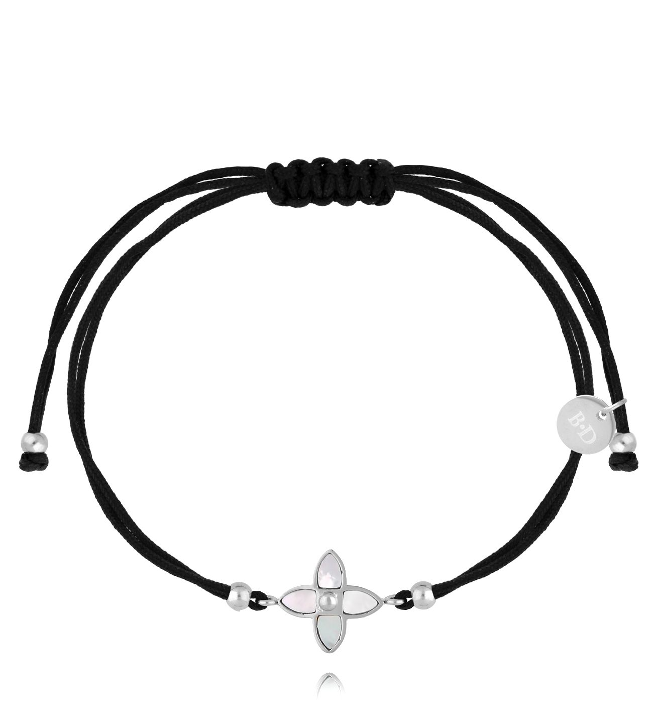 Bransoletka z czarnym sznurkiem i perłową koniczynką BGL1048 - By Dziubeka