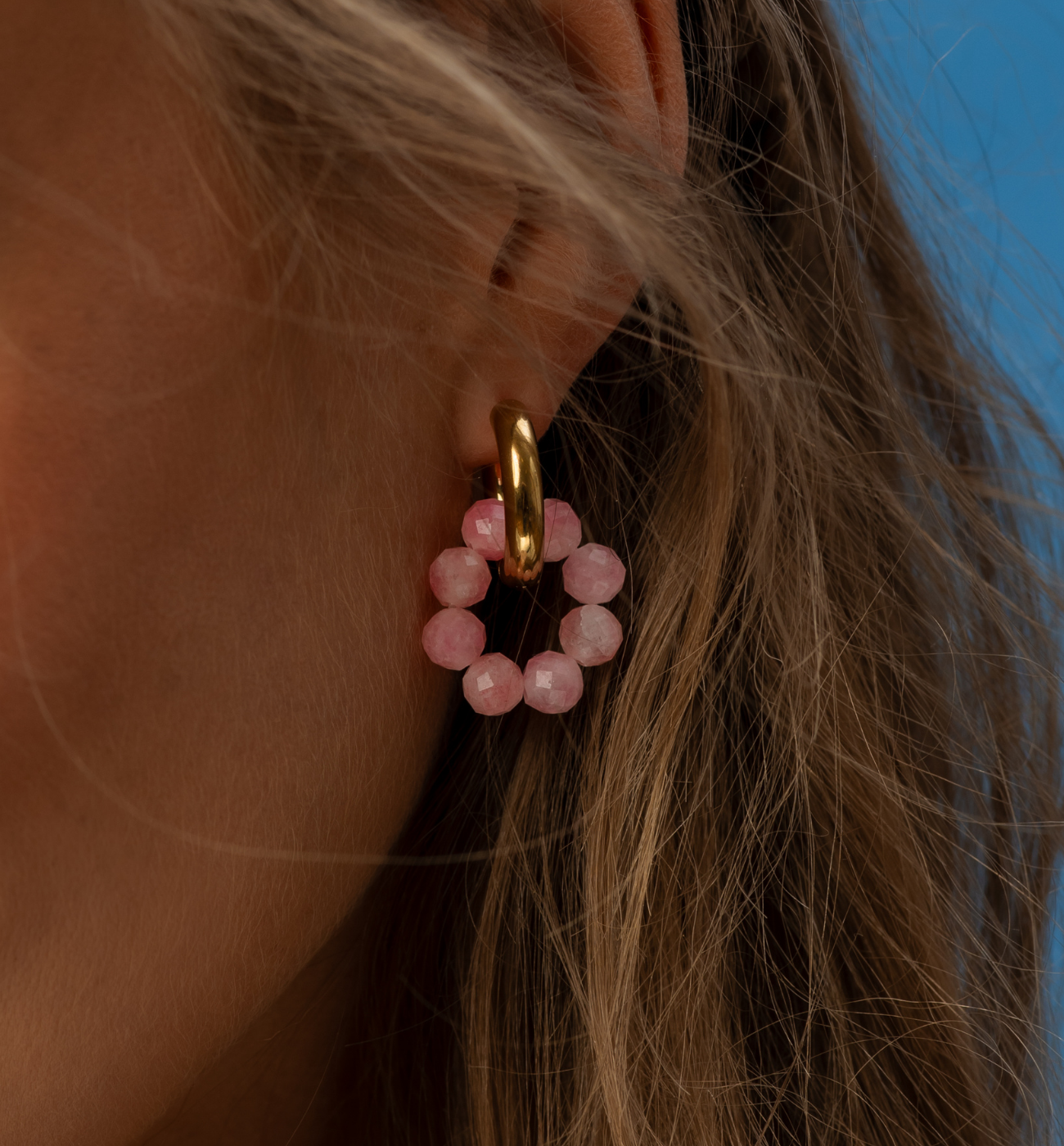 Kolczyki okrągłe z kwarcami różowymi Brit KPA0258