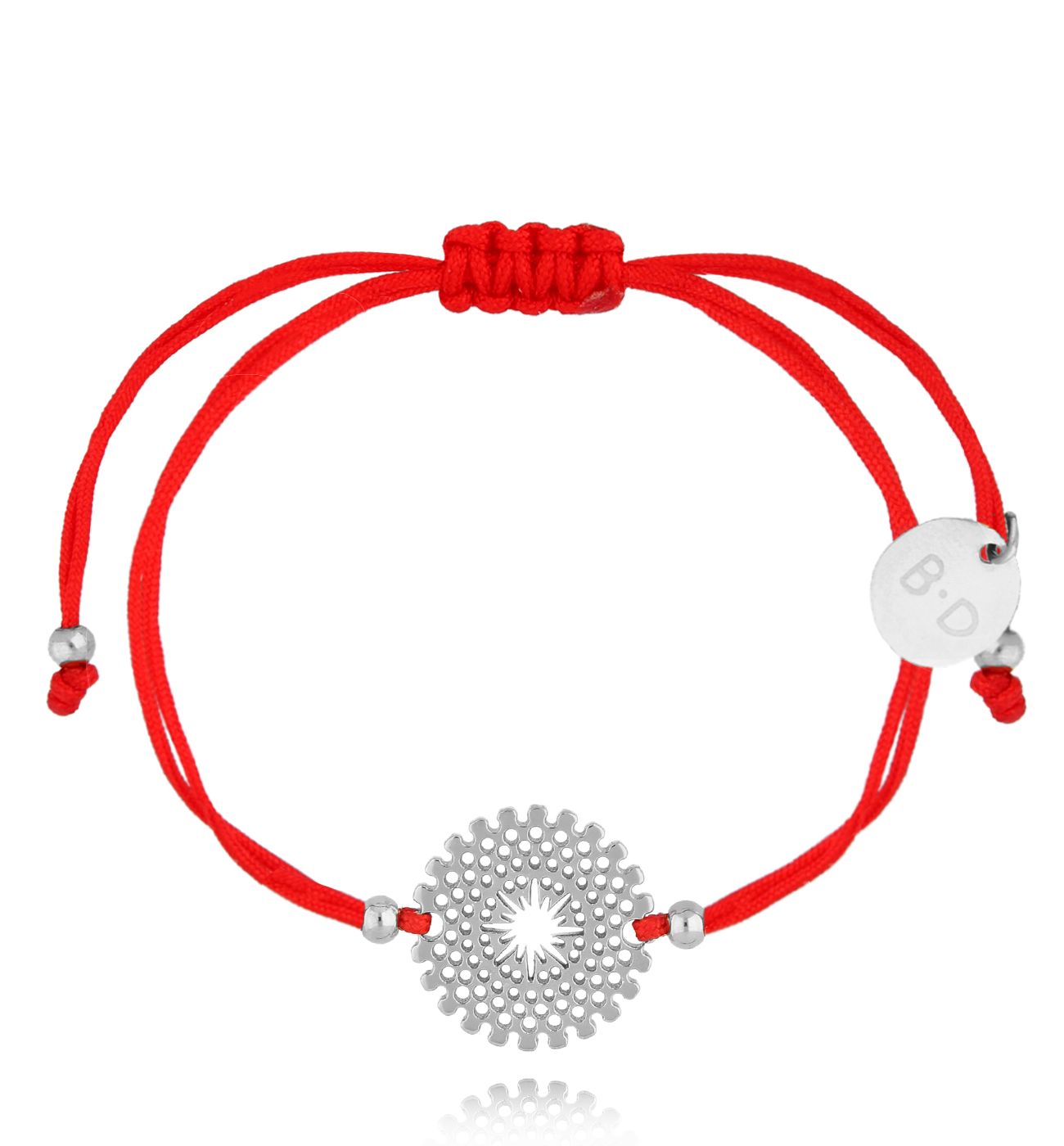 Bransoletka czerwona ze srebrną rozetką Lindi BGL0971 - By Dziubeka
