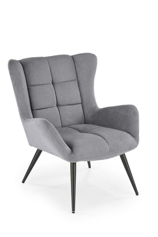 Fotel uszak Wallace INTESI popielaty nowoczesny tapicerowany z podłokietnikami do salonu 1 szt.