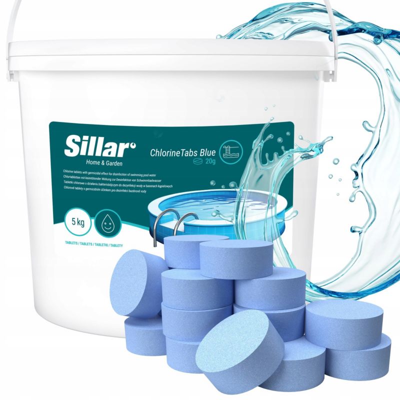 Chlor do basenu, Sillar, w tabletkach 20g, multifunkcyjne, 11w1, do jacuzzi, spa, niebieskie, 5kg, 1szt