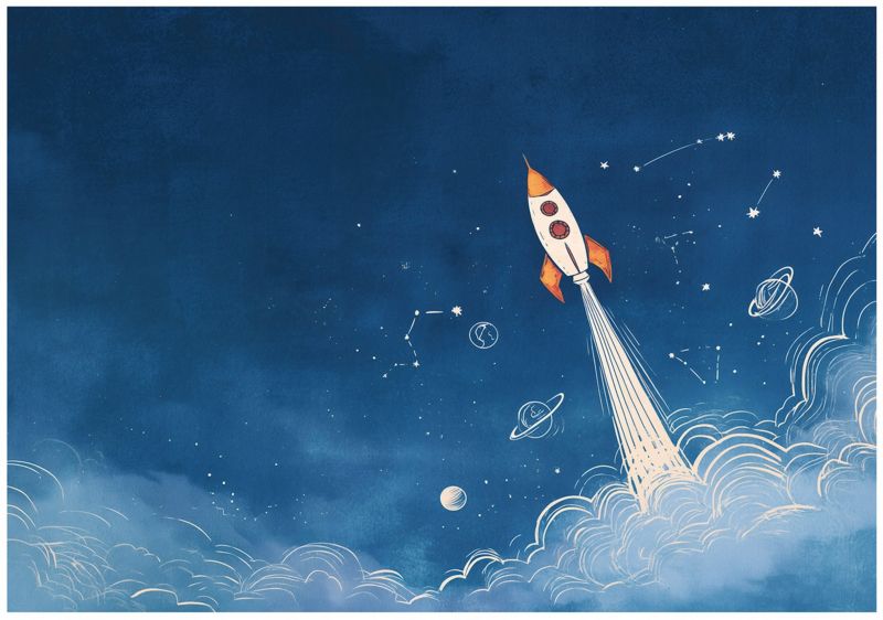 Fototapeta WALLARENA Dla Dzieci Na Flizelinie Dla Chłopca Niebo Rakieta Niebieski 250x175 cm 16364VX5 1 szt.