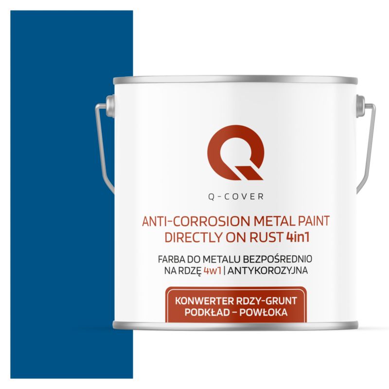 Farba do Metalu Prosto na Rdzę 4w1 Q-Cover Niebieski RAL5005 Wysoki Połysk 5L