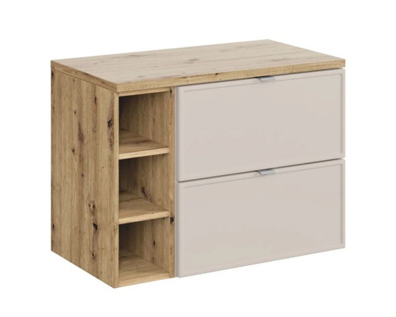 Szafka pod umywalkę COMAD nablatową BELLA CASHMERE 60cm kaszmir/dąb artisan - zestaw 80 cm z regałem i blatem 1 szt.