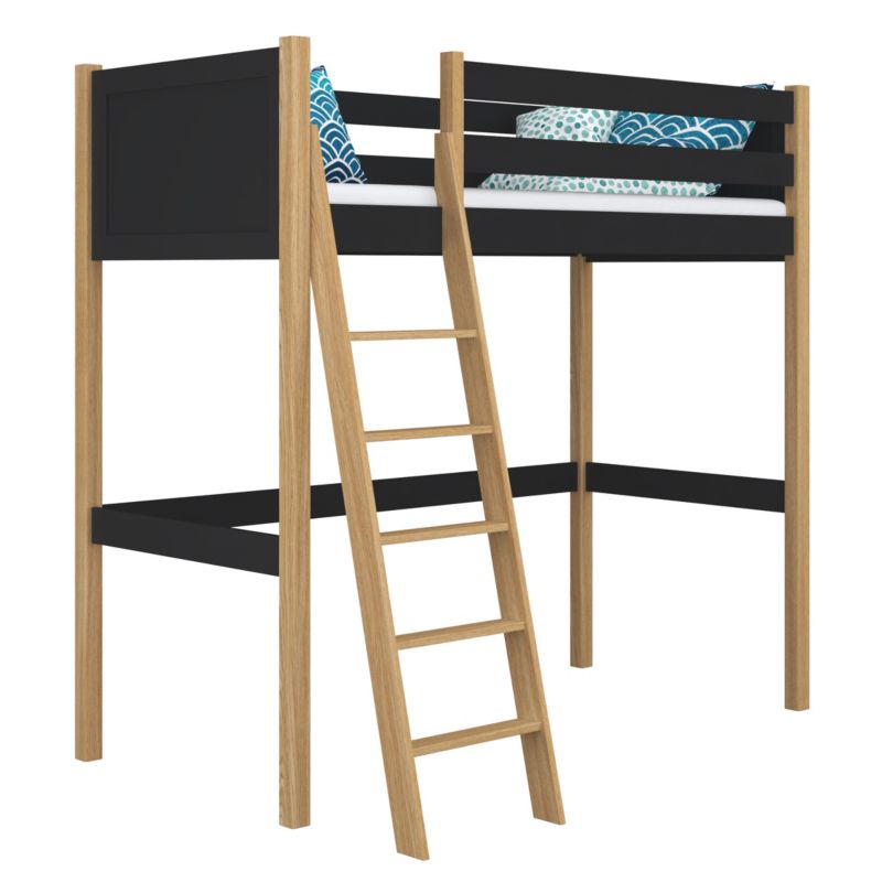 Drewniane łóżko N-WOOD na antresoli N04 czarno dębowy 90x200 1szt.