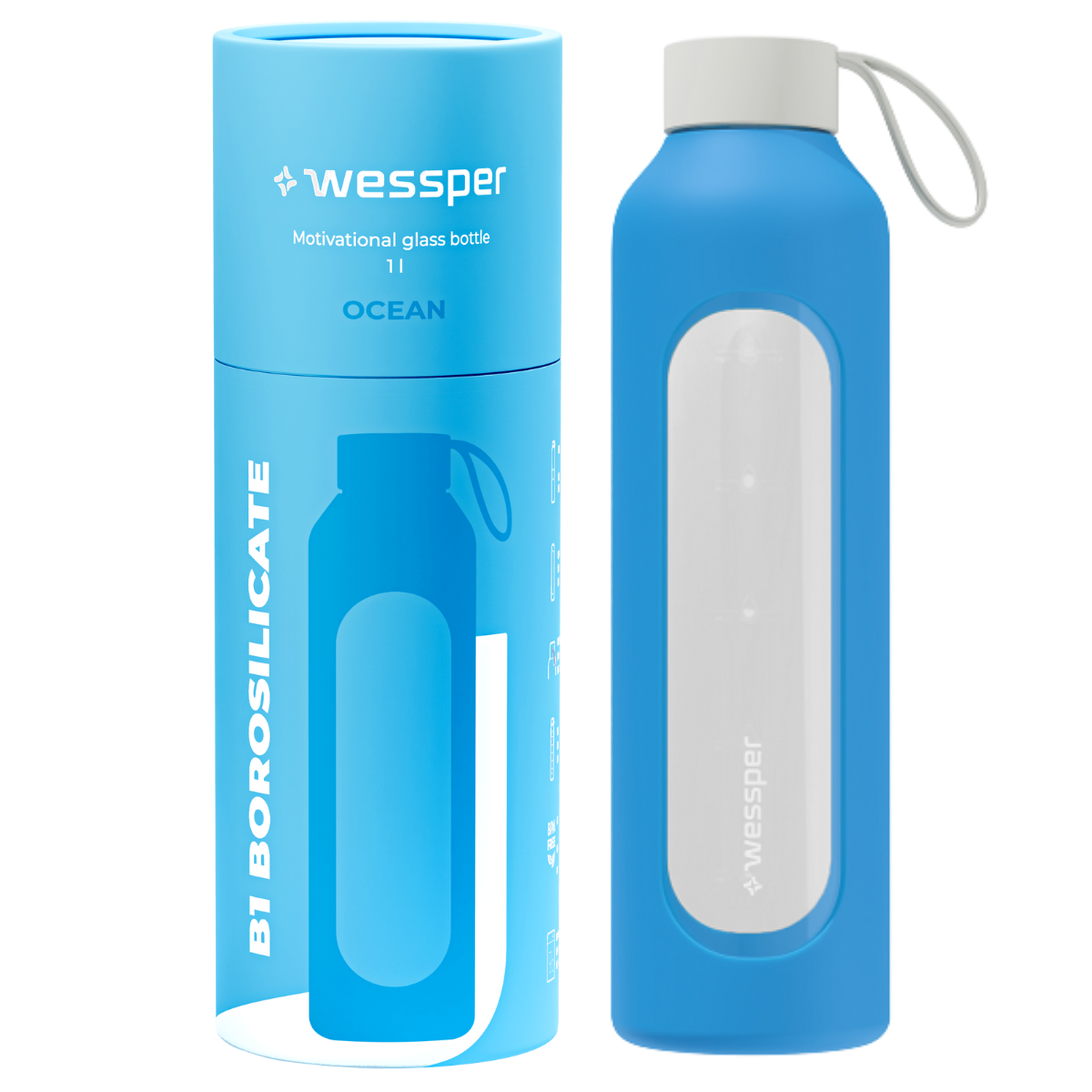 Butelka ze szkła borokrzemowego Wessper 1000 ml, niebieski.
