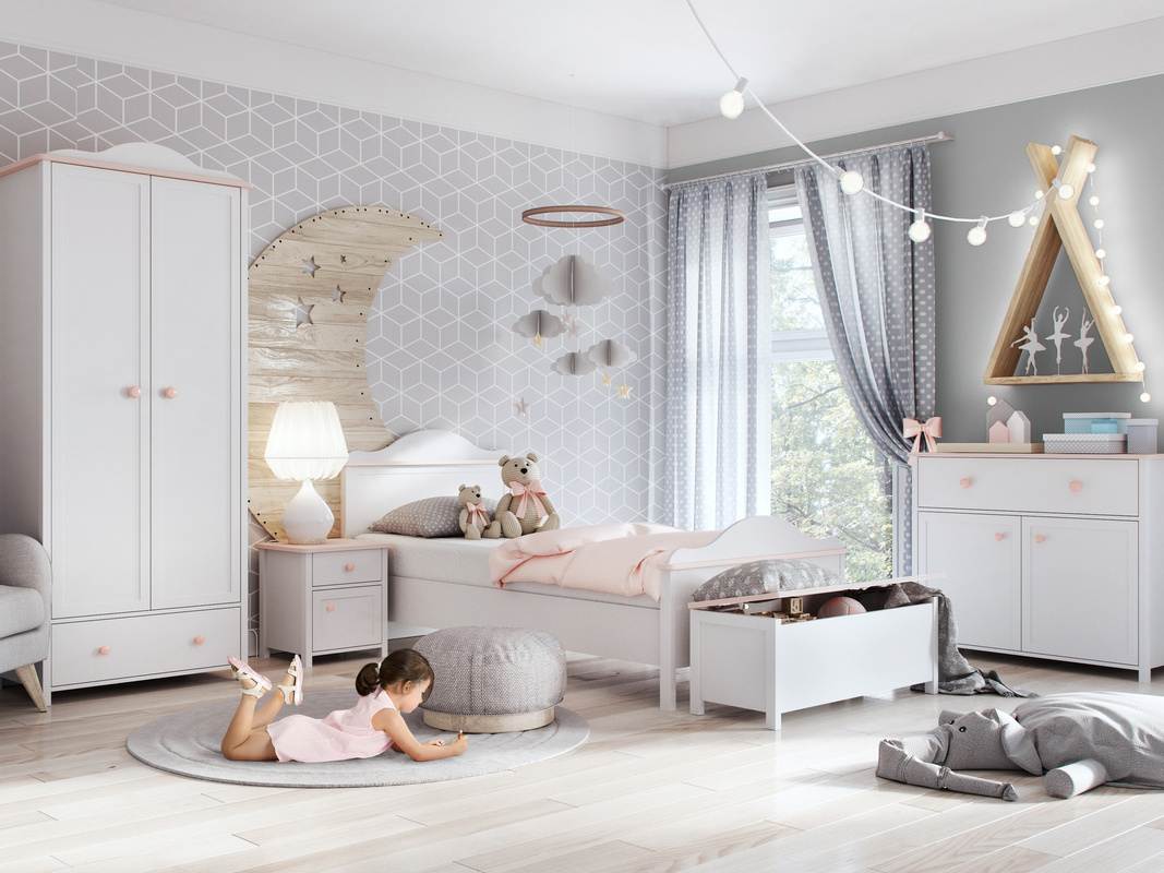 Zestaw mebli dziecięcych z łóżkiem i szafą LUNA