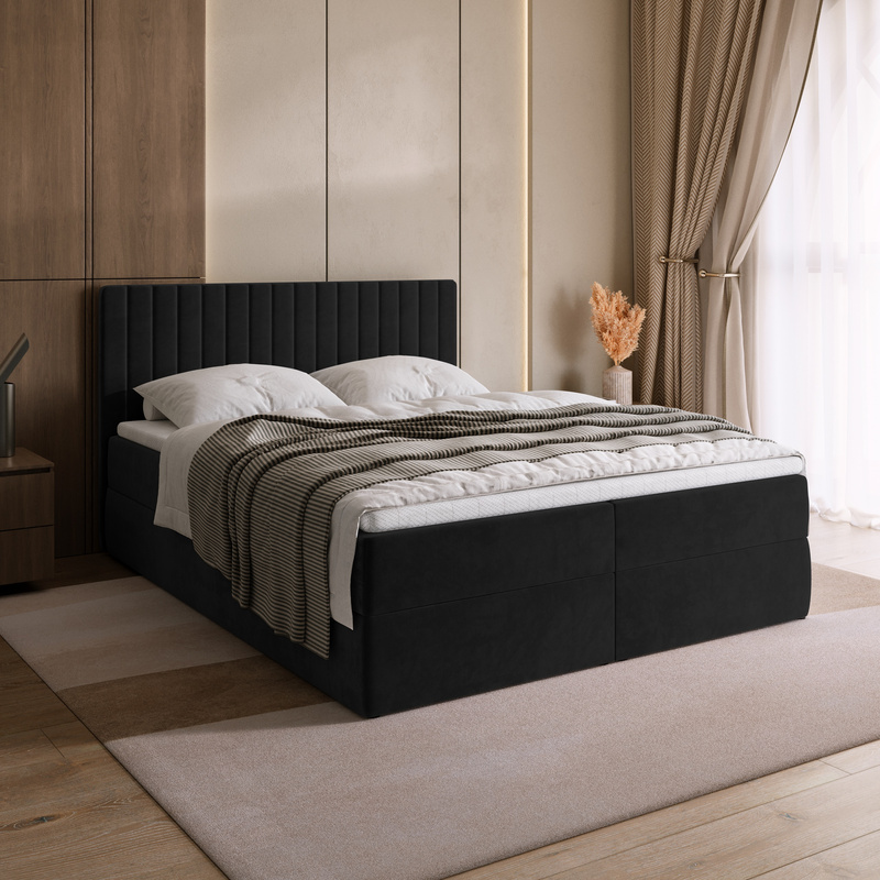 Łóżko kontynentalne 140x200 cm z pojemnikiem na pościel DREAM czarne