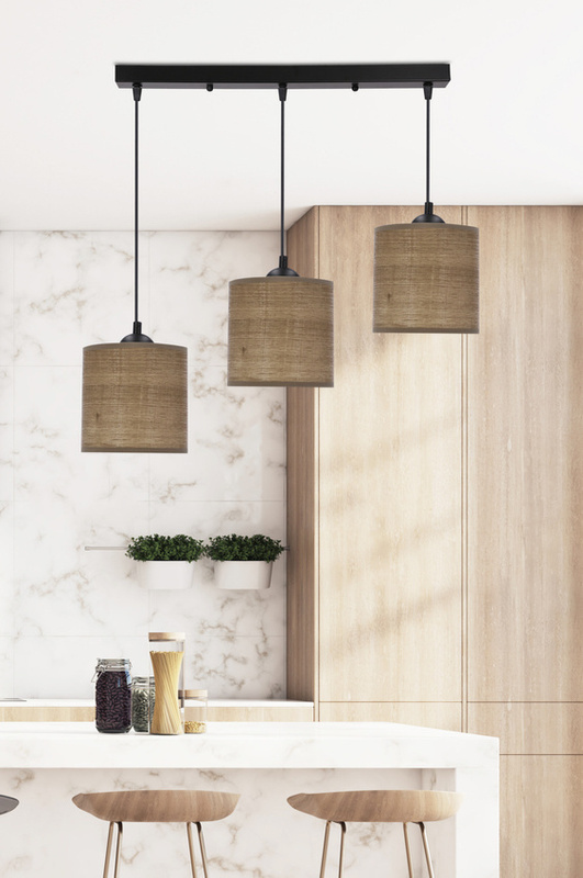 Brązowa lampa wisząca 3-punktowa do salonu LEGNO orzechowy abażur