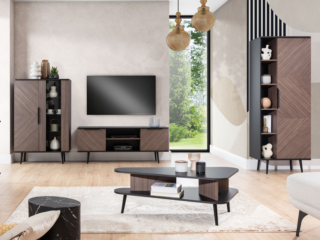 Nowoczesna meblościanka do salonu ze stolikiem PULSE jodełka