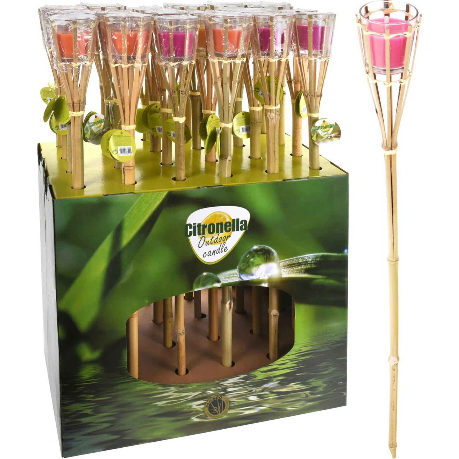 Pochodnia bambusowa CITRONELLA w szkle, mix kolorów