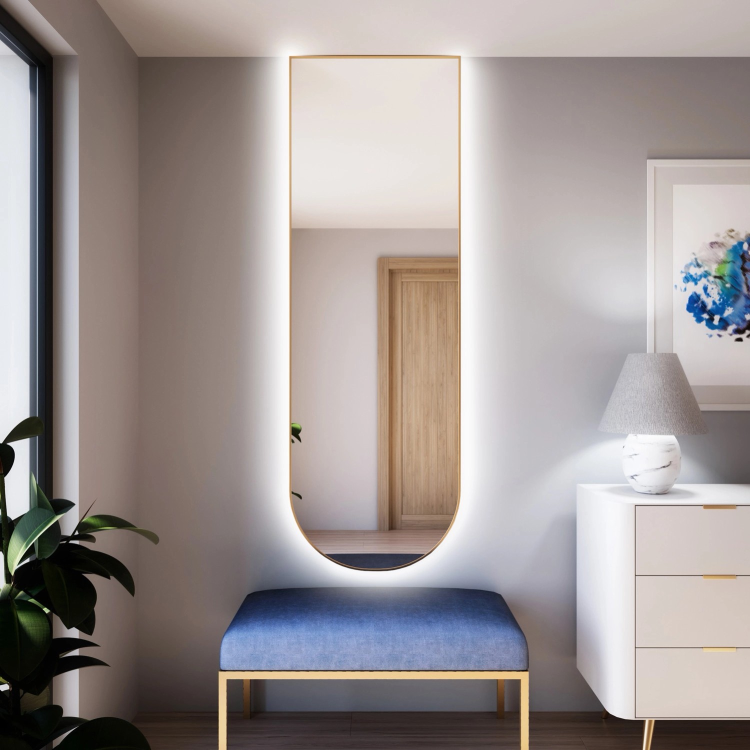 Lustro LED Pastille Cut Złote Zimne 160x50