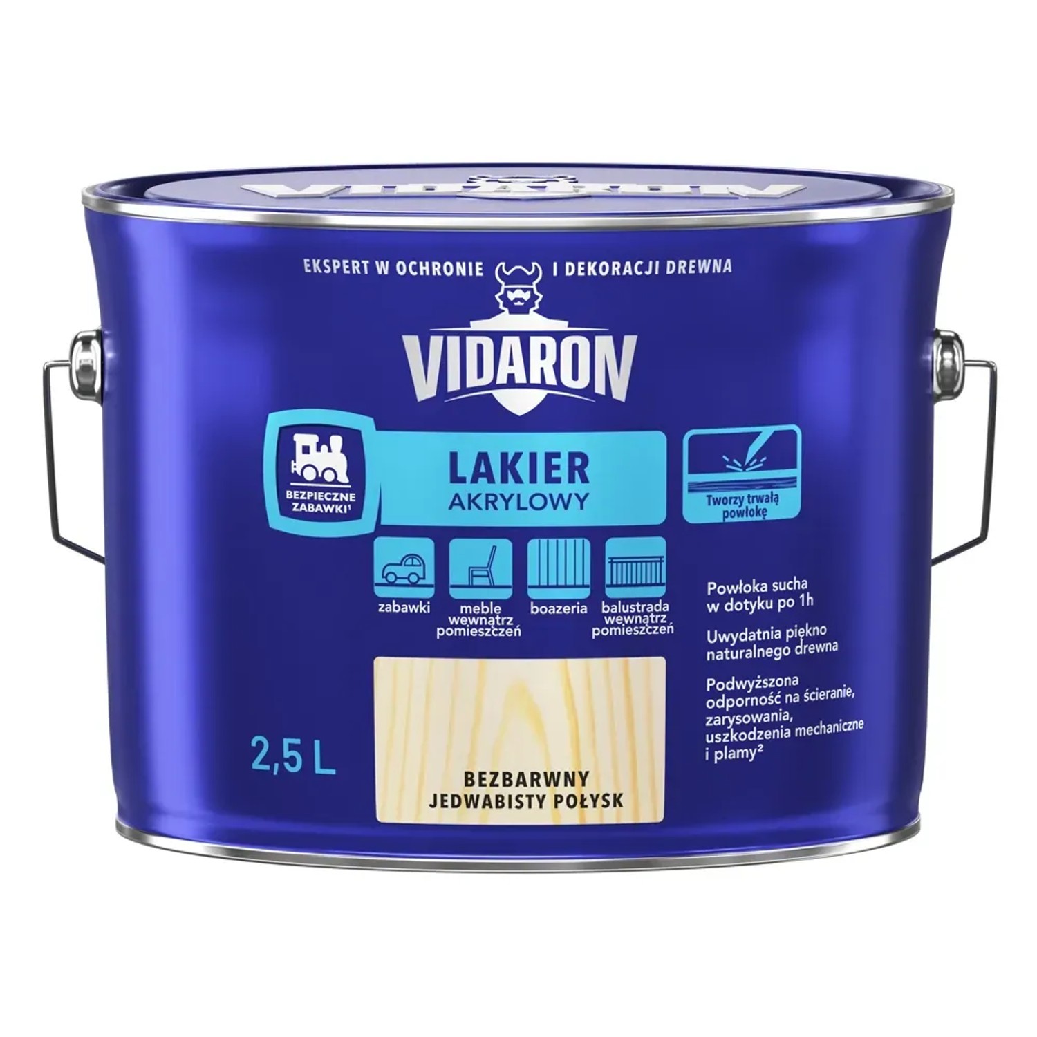 Vidaron Lakier akrylowy do drewna bezbarwny jedwabisty połysk 2,5l