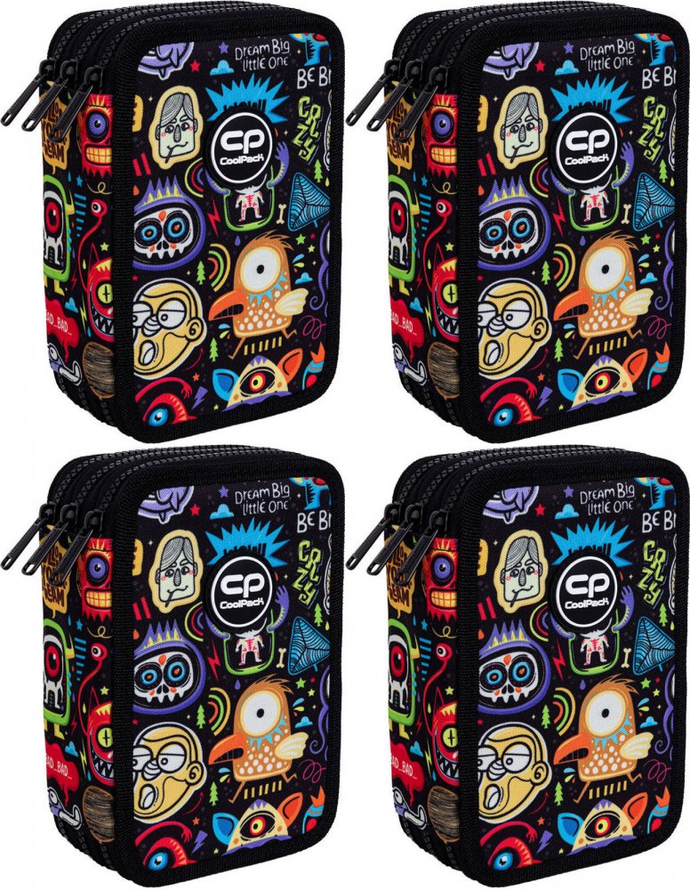 4x Piórnik szkolny CoolPack Jumper 3 Scary Stickers, 3-komorowy, z wyposażeniem