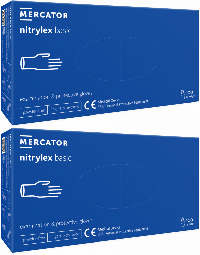 2x Rękawiczki nitrylowe jednorazowe Nitrylex Basic PF, bezpudrowe, rozmiar S, 100 sztuk, niebieski