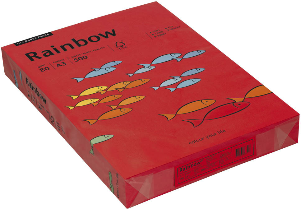 Outlet: USZKODZONE OPAKOWANIE Papier kolorowy Rainbow, A3, 80g/m2, 500 arkuszy, czerwony