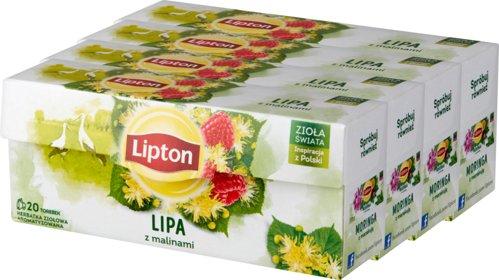 4x Herbata ziołowa w torebkach Lipton Zioła Świata, lipa z malinami, 20 sztuk x 0.9g