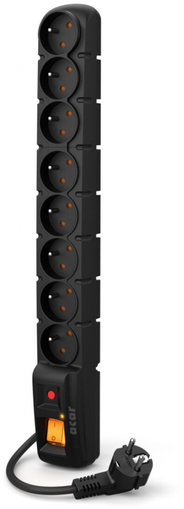 Listwa przeciwprzepięciowa Acar S8, 1.5m, 8 gniazd, czarny
