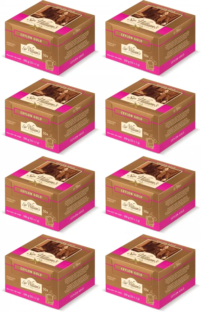 8x Herbata czarna w kopertach Sir Williams Tea Ceylon Gold, 50 sztuk x 2g
