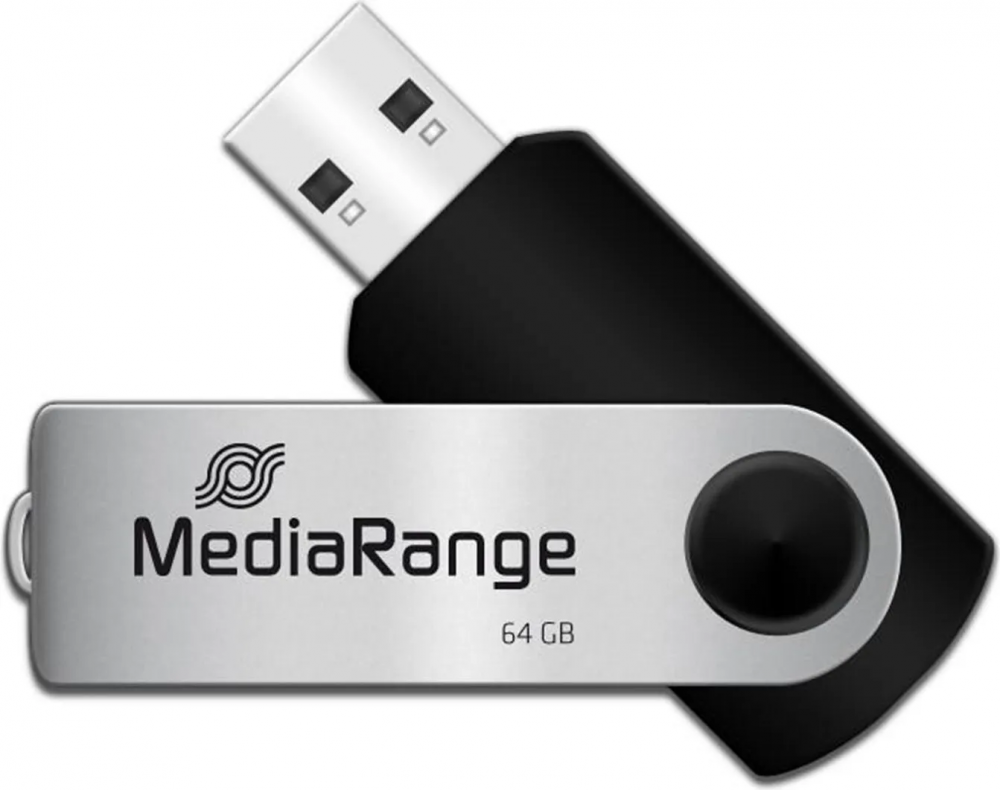 Pendrive MediaRange, 64GB, obracany, USB 2.0, srebrno-czarny