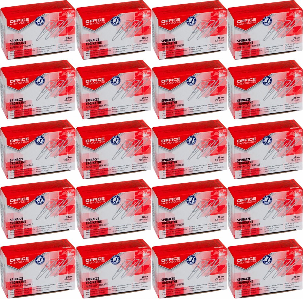 20x Spinacz Office Products, trójkątny, 28mm, 100 sztuk, srebrny