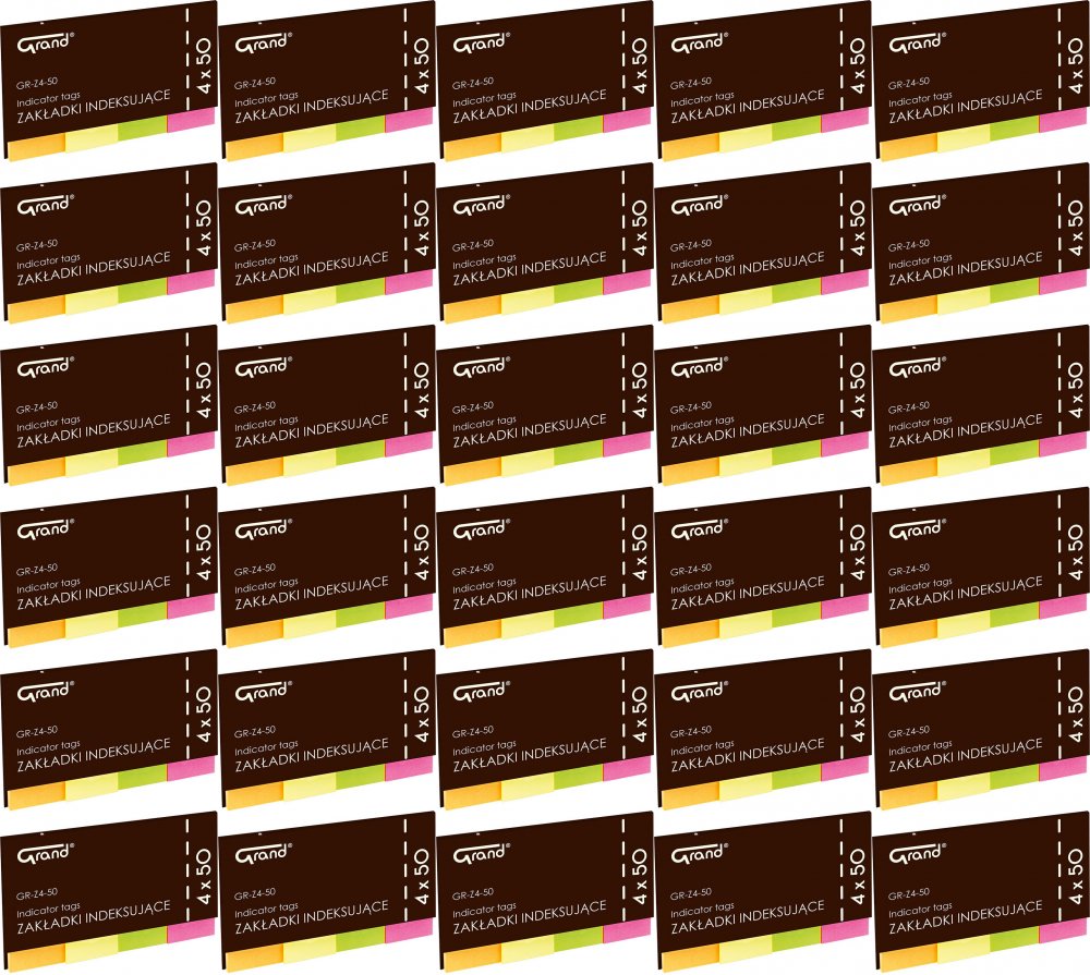 48x Zakładki samoprzylepne Grand GR-Z4-50, flagi, indeksujące, papier, 50x20mm, 4x50 sztuk, mix kolorów