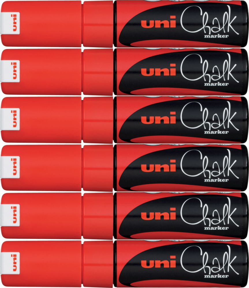 6x Marker kredowy Uni PWE-8K, ścięta, czerwony