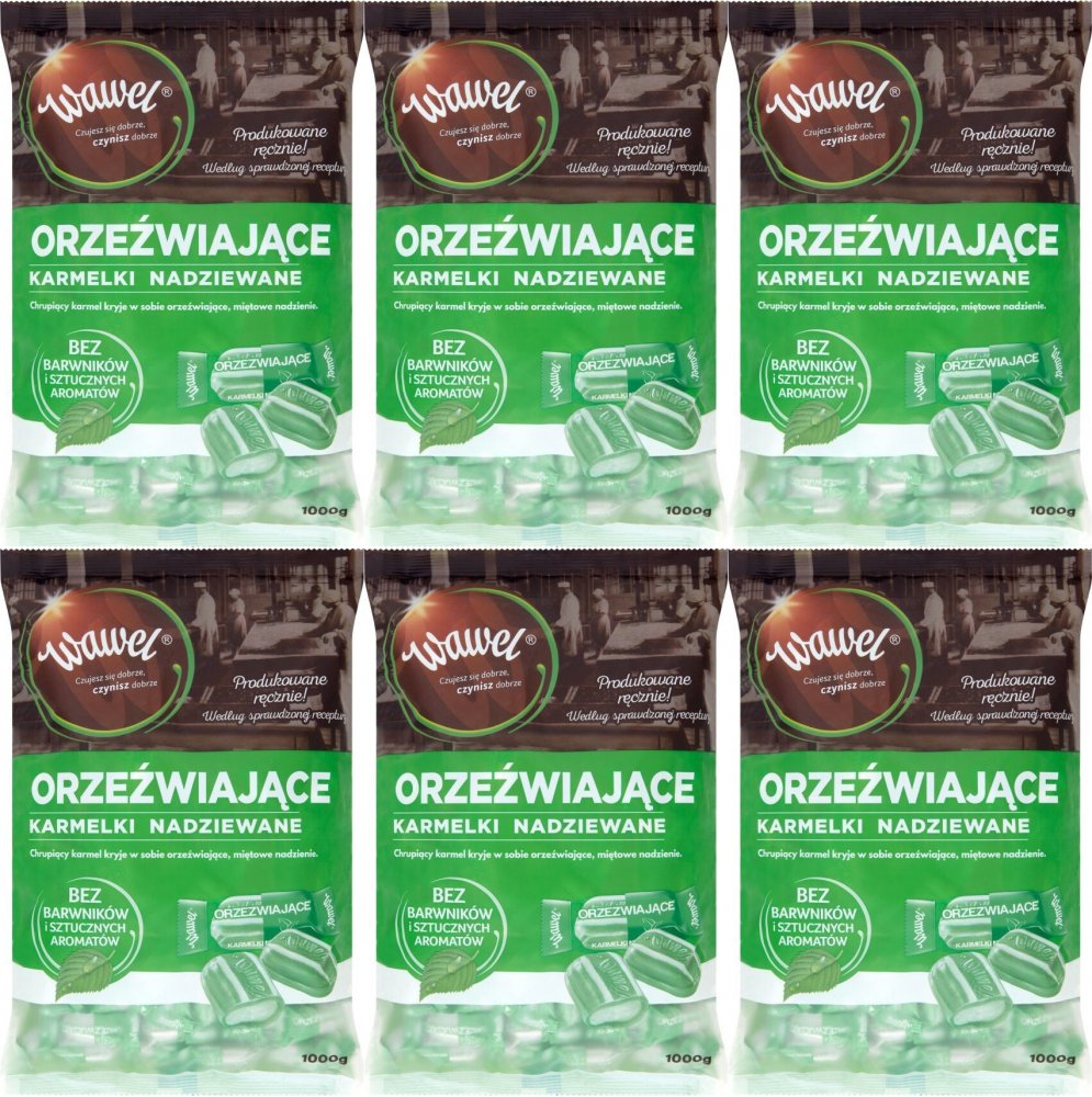 6x Karmelki nadziewane Wawel, Orzeźwiające, miętowe, 1kg