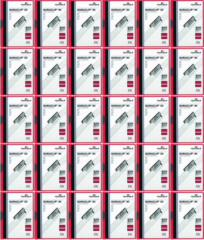 50x Skoroszyt plastikowy z klipsem Durable Duraclip, A4, do 30 kartek czerwony