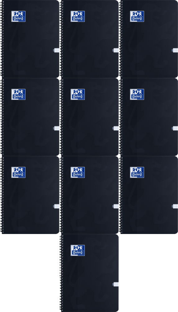 10x Kołonotatnik Oxford Esse, A5, w kratkę, 80 kartek, okładka kartonowa, czarny