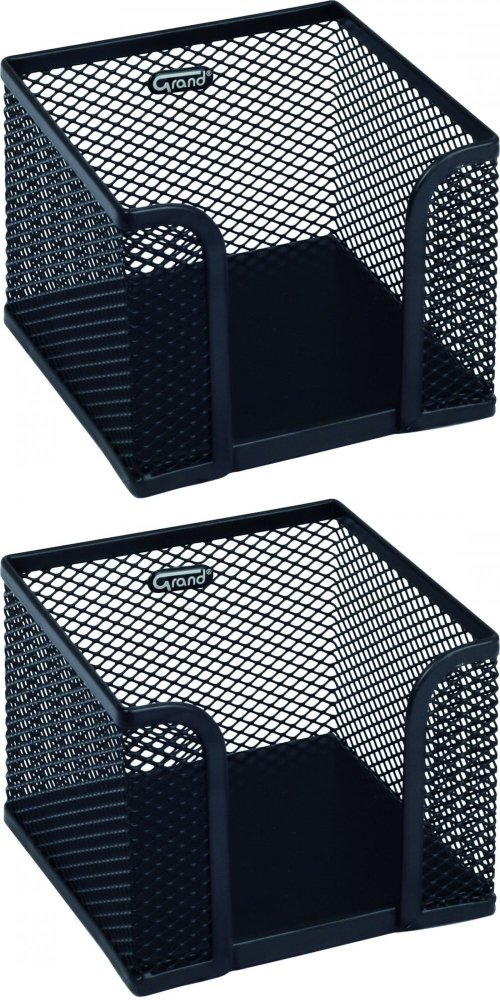 2x Pojemnik na karteczki Grand GR-043, 78x105x105mm, metalowy (druciany), czarny