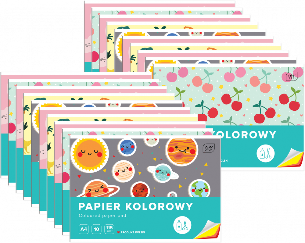 20x Zeszyt papierów kolorowych Interdruk, A4, 10 kartek, mix wzorów