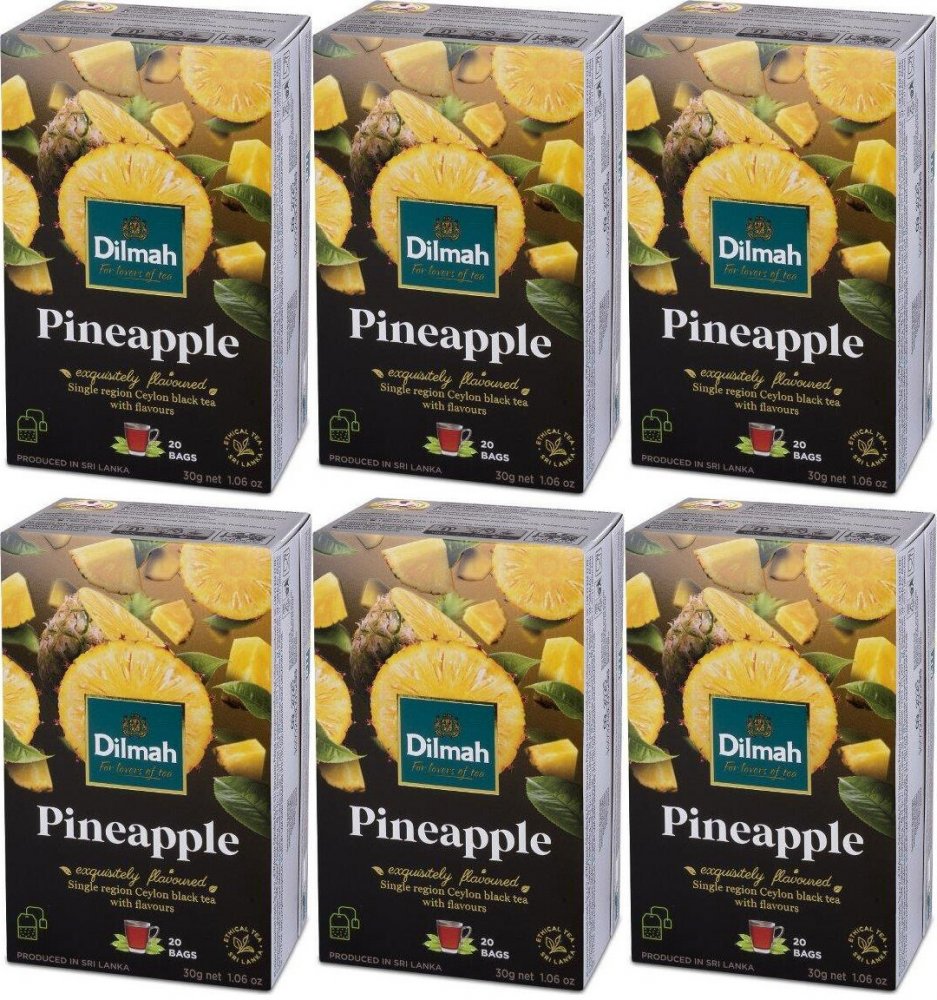 6x Herbata czarna aromatyzowana w torebkach Dilmah, Pineapple, ananas, 20 sztuk x 1.5g