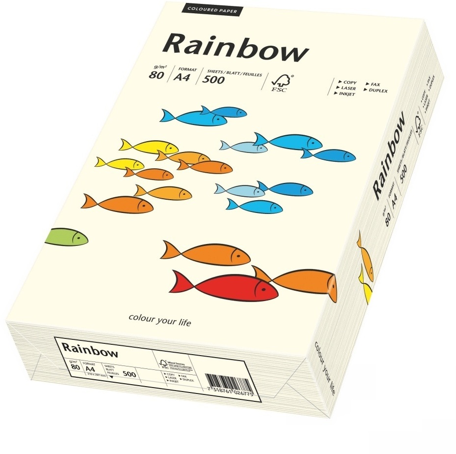 Papier kolorowy Rainbow, A4, 80g/m2, 500 arkuszy, kremowy (R03)