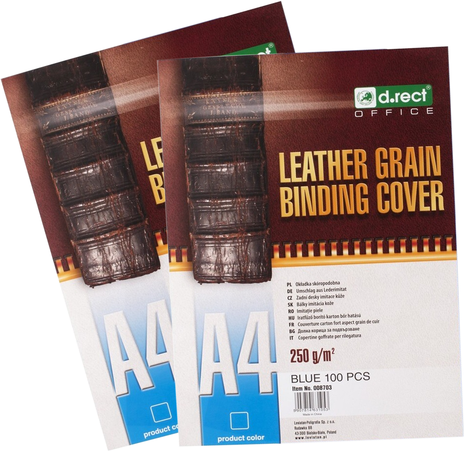 2x Okładki do bindowania D.Rect, A4, 250g/m2, skóropodobne, 100 sztuk, niebieski