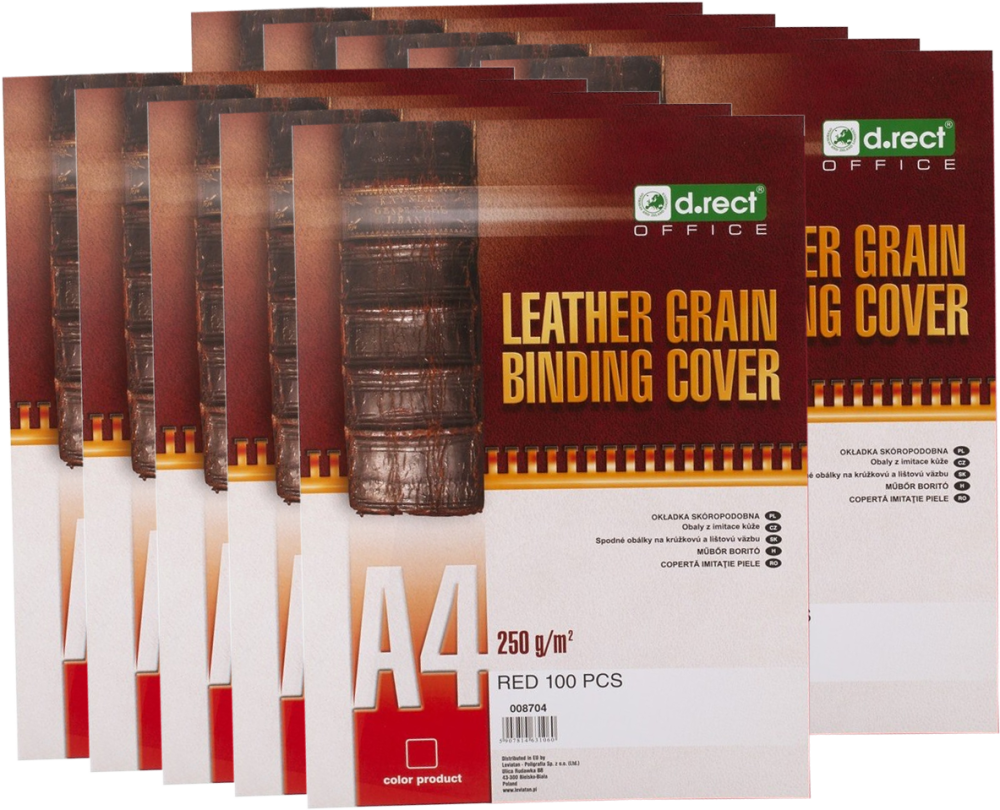 10x Okładki do bindowania D.Rect, A4, 250g/m2, skóropodobne, 100 sztuk, czerwony