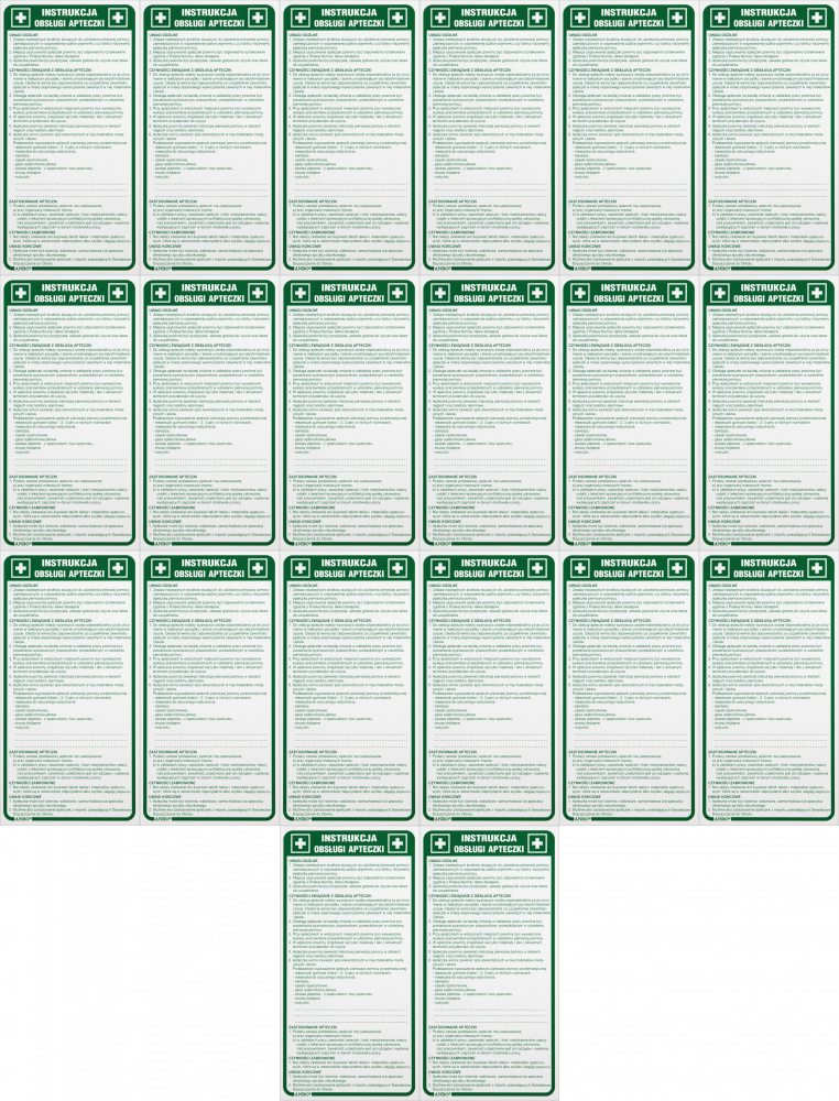 20x Tabliczka informacyjna Anro, „Instrukcja obsługi apteczki"